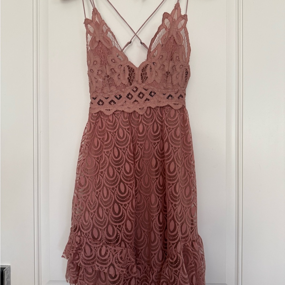Free People Adella Lace Boho is Slip Dress in Mauve Size Small - Picture 2 of 5